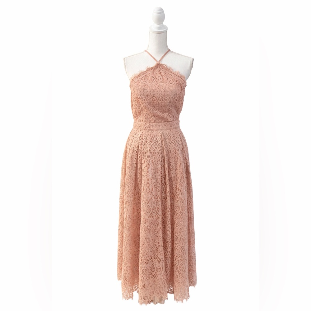ASOS Tall Blush Pink Lace Maxi Dress Halter NWT US 8 NEW Wedding Formal Party